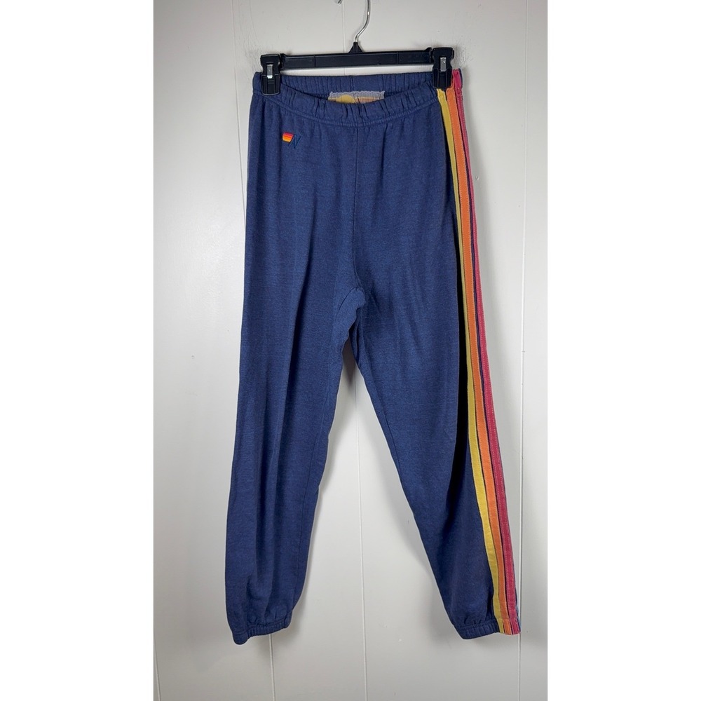 Aviator Nation Navy Track Joggers with Rainbow Side Stripes